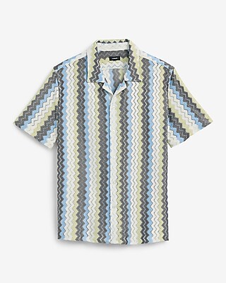 Textured Zig Zag Striped Short Sleeve Shirt