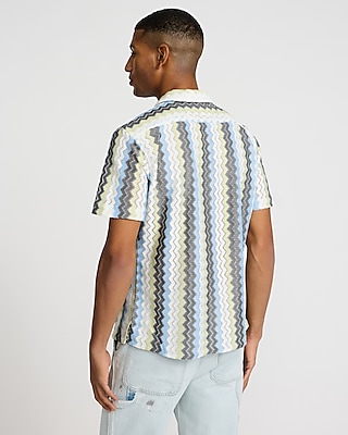 Textured Zig Zag Striped Short Sleeve Shirt