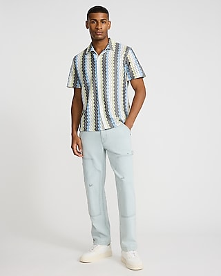 Textured Zig Zag Striped Short Sleeve Shirt