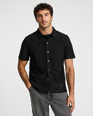 Textured Zig Zag Striped Short Sleeve Shirt | Express