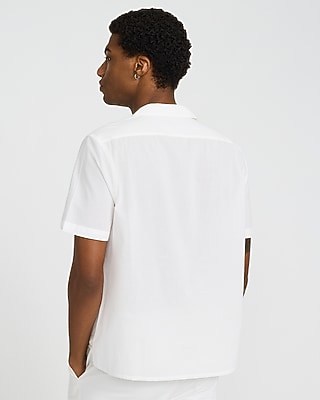 Embroidered Floral Ivory Cotton Short Sleeve Shirt