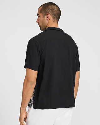 Abstract Floral Bordered Rayon Short Sleeve Shirt