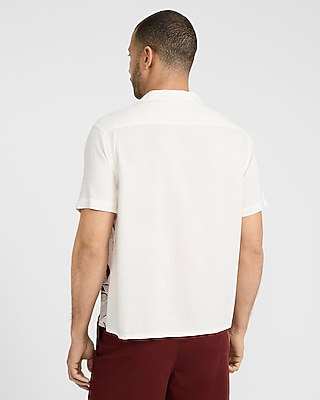 Abstract Floral Bordered Rayon Short Sleeve Shirt