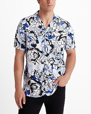 Abstract Floral Rayon Short Sleeve Shirt