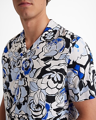 Abstract Floral Rayon Short Sleeve Shirt