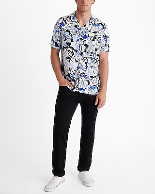 Abstract Floral Rayon Short Sleeve Shirt