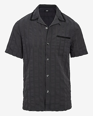 Tipped Textured Stripe Short Sleeve Cotton Shirt