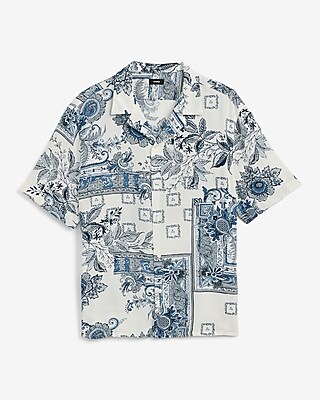 Patch Geo Floral Rayon Short Sleeve Shirt