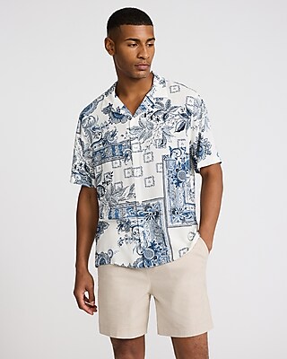 Patch Geo Floral Rayon Short Sleeve Shirt