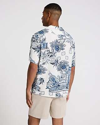 Patch Geo Floral Rayon Short Sleeve Shirt