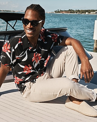 Express Floral Rayon Short Sleeve Shirt