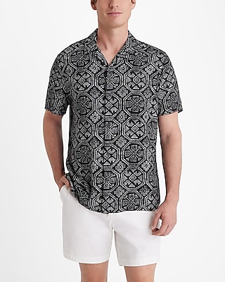 dot geo linen-blend short sleeve shirt