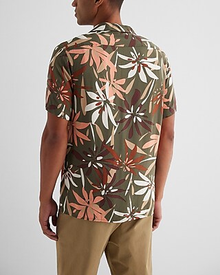 Abstract Tropical Floral Rayon Short Sleeve Shirt