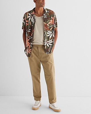 Abstract Tropical Floral Rayon Short Sleeve Shirt