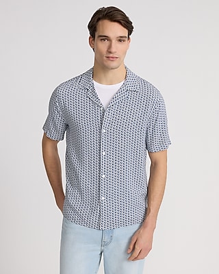Painted Stripe Rayon Short Sleeve Shirt | Express