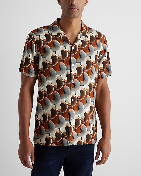 Layered Abstract Rayon Short Sleeve Shirt