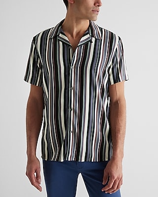 Striped Rayon Short Sleeve Shirt