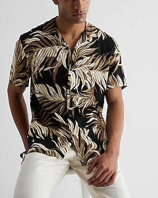 Multi Palm Print Rayon Short Sleeve Shirt