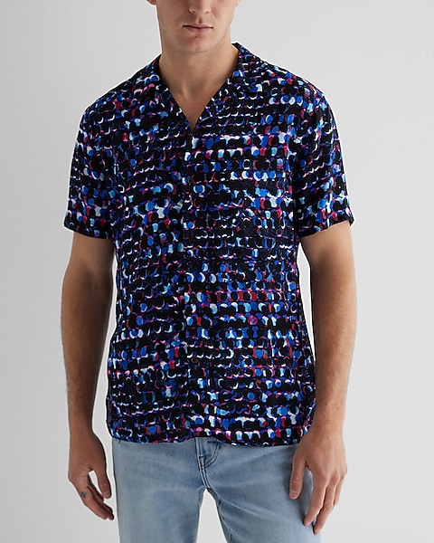 Abstract Layered Circle Rayon Short Sleeve Shirt | Express