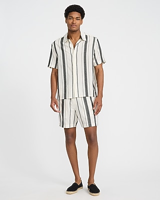 Textured Jacquard Striped Cotton-Blend Short Sleeve Shirt