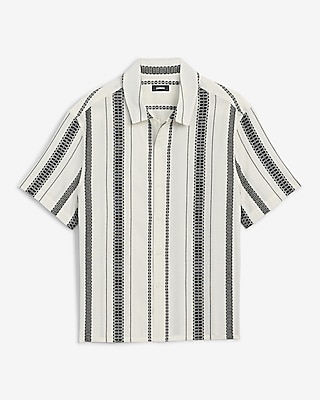 Textured Jacquard Striped Cotton-Blend Short Sleeve Shirt