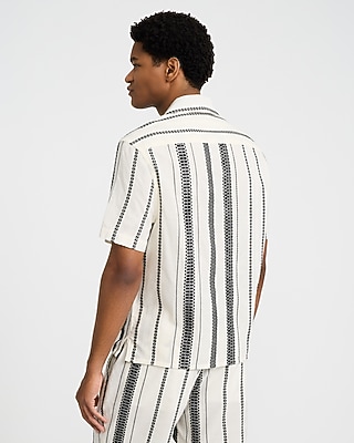 Textured Jacquard Striped Cotton-Blend Short Sleeve Shirt