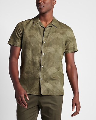 Wave Print Linen-Blend Short Sleeve Shirt