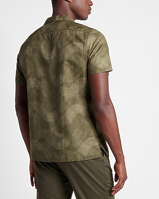 Wave Print Linen-Blend Short Sleeve Shirt