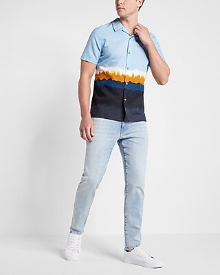 Painted Border Linen Short Sleeve Shirt