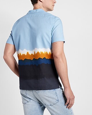 Painted Border Linen Short Sleeve Shirt