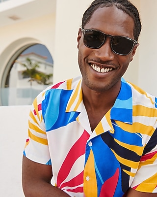 Colorful Tropical Print Rayon Short Sleeve Shirt