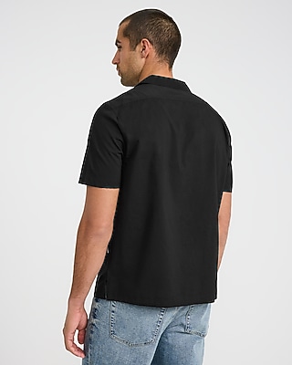 Embroidered Contrast Floral Cotton Short Sleeve Shirt