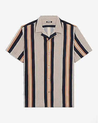 Striped Mini Geo Print Rayon Short Sleeve Shirt