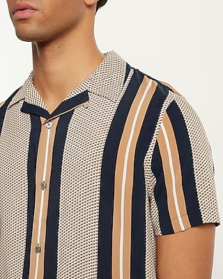 Striped Mini Geo Print Rayon Short Sleeve Shirt