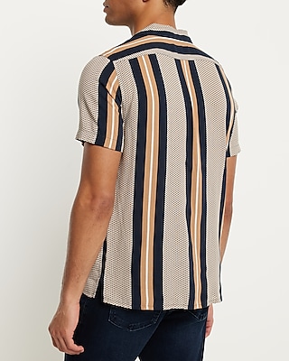 Striped Mini Geo Print Rayon Short Sleeve Shirt