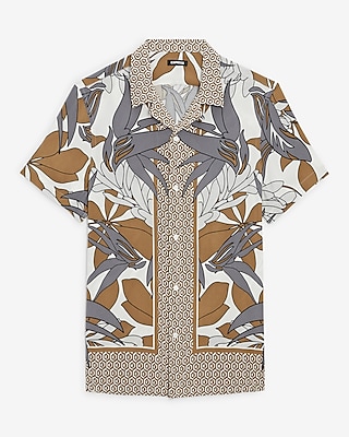 Geo Floral Print Rayon Short Sleeve Shirt