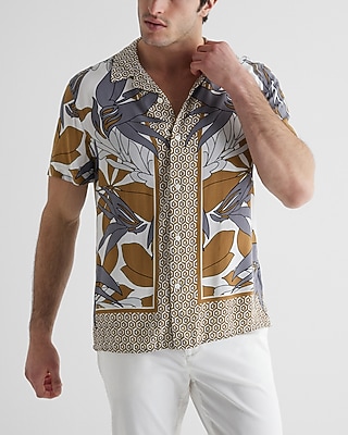 Geo Floral Print Rayon Short Sleeve Shirt