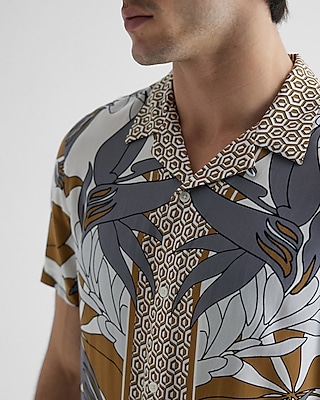 Geo Floral Print Rayon Short Sleeve Shirt