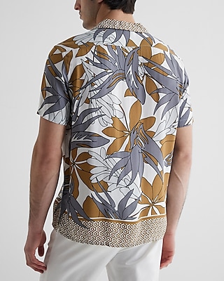 Geo Floral Print Rayon Short Sleeve Shirt