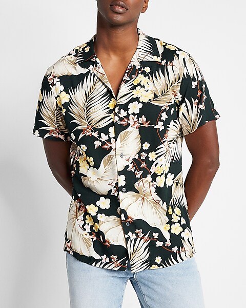 Tropical Print Short Sleeve Shirt | Express