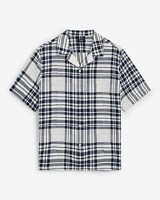 Textured Woven Plaid Cotton Short Sleeve Shirt