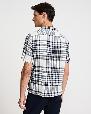 Textured Woven Plaid Cotton Short Sleeve Shirt