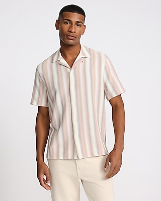 Textured Gradient Stripe Cotton Stretch Short Sleeve Shirt