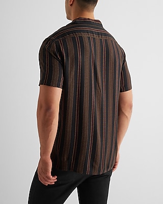 Abstract Striped Rayon Short Sleeve Shirt