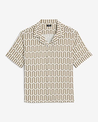 Geo Print Camp Collar Rayon Short Sleeve Shirt