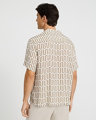Geo Print Camp Collar Rayon Short Sleeve Shirt