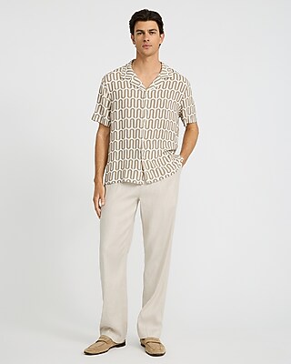 Geo Print Camp Collar Rayon Short Sleeve Shirt