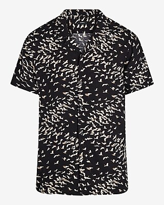 Mini Crane Print Rayon Short Sleeve Shirt