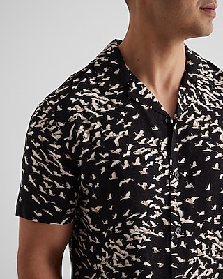 Mini Crane Print Rayon Short Sleeve Shirt