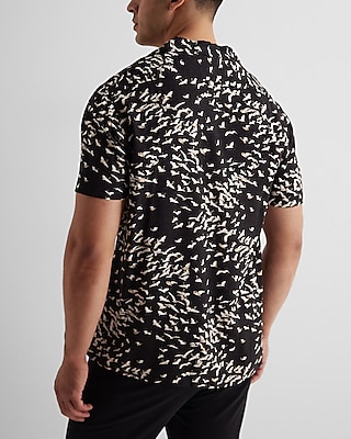 Mini Crane Print Rayon Short Sleeve Shirt